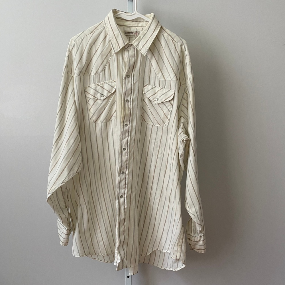 VTG Sheplers 2X Distressed Western Pearl Snap Shirt Long Sleeve Cowboy Vintage